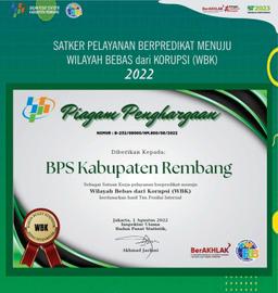 BPS Kabupaten Rembang Raih Predikat Wilayah Bebas dari Korupsi (WBK).