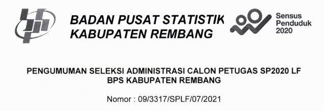 Pengumuman Seleksi Administrasi Calon Petugas SP2020 LF